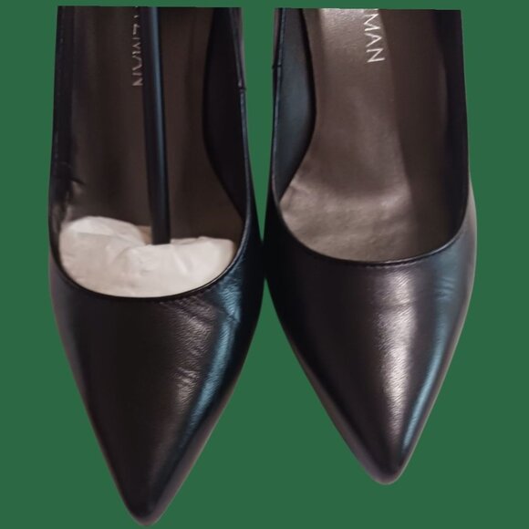 Stuart Weitzman Peekamid Black Leather Pointed Toe Heels Bow Detail 36.5/6 - Picture 12 of 15